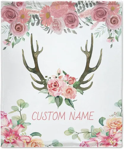 Miniatura 11 de Manta personalizada de elefante azul floral con nombre para niñas, manta con nombre personalizado para niños pequeños, regalos personalizados