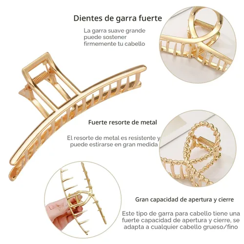 Miniatura 4 de Parcce Paquete de 4 Pinzas Grandes de Metal para Cabello de Rizado Fino a Grueso, Pinzas Grandes de Color Dorado Antideslizantes de 4.3 Pulgadas