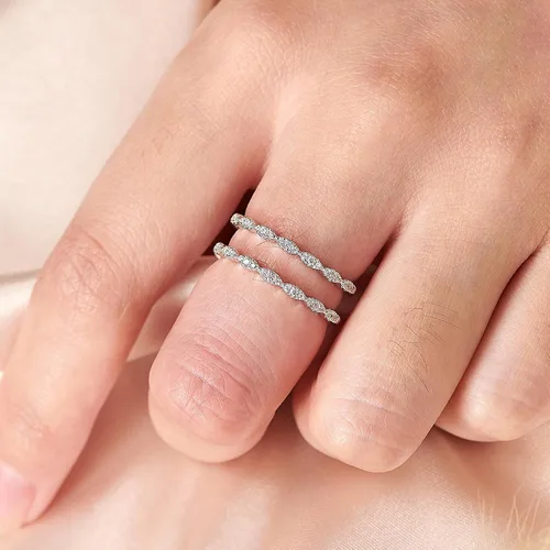 Miniatura 7 de Anillo de boda trenzado de circonita cúbica para mujer, anillo de compromiso apilable de plata de ley 925 blanca, talla 4-12