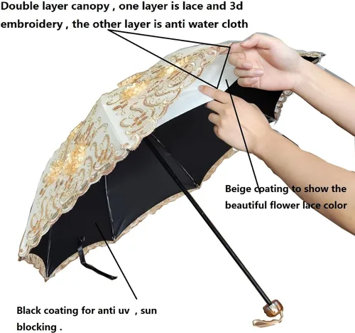 Miniatura 42 de WENDIN Sombrilla de encaje plegable vintage Paraguas gótico lluvia Anti-UV protección de encaje parasol cúpula Foto Props niñas sombrilla paraguas