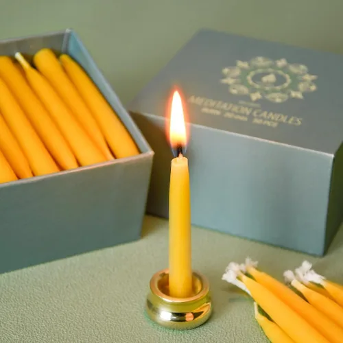 Miniatura 3 de Velas de cera de abeja pura de 20 minutos, velas de meditación sin goteo, mini velas cónicas, juego de 50 sin portavelas de latón 50