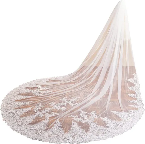 EllieWely 1 T catedral longitud lentejuelas encaje boda velo nupcial con peine de metal F04