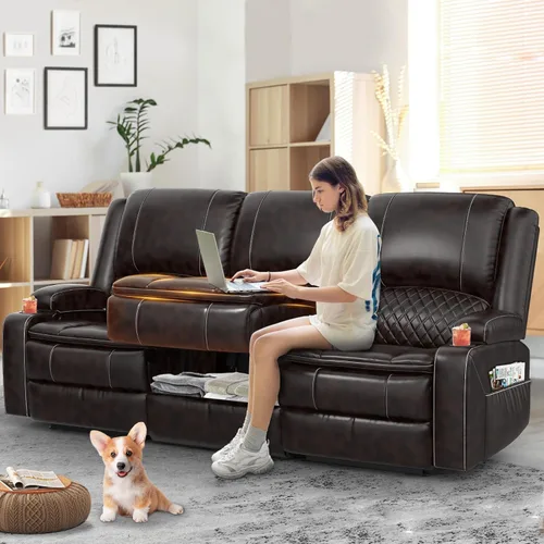 Miniatura 39 de Yolsali Sofá reclinable, sofá reclinable manual de 3 plazas con cojín de 2 niveles, sofás reclinables para sala de estar con consola removible