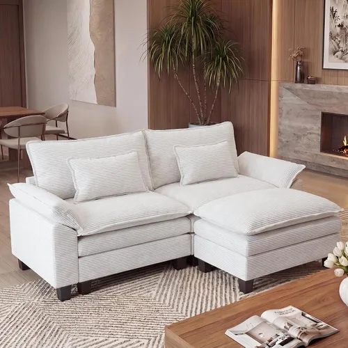 Miniatura 41 de URRED Cloud Couch Sofá Seccional Modular, Sofá Moderno en Forma de U de Asiento Profundo de 157", con 2 Otomanas y Almohadas, Sofás de Chenilla Azul