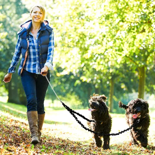 Miniatura 7 de 2 correas para perro, doble correa para perro, correa elástica sin enredos, correa elástica para perro, giratoria de 360°, sin enredos, correa doble