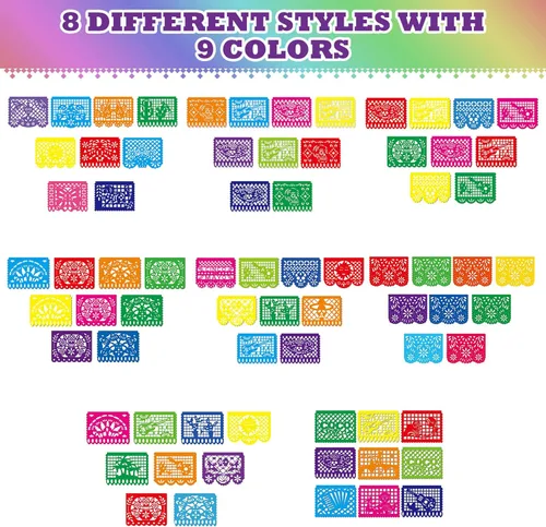 Miniatura 5 de Sinmoe Paquete de 10 pancartas largas para decoración de fiesta mexicana, papel picado, decoración de fiesta mexicana, bandera de plástico total