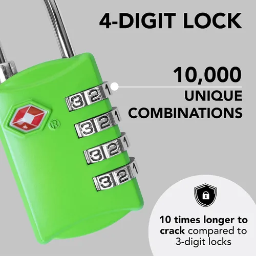 Miniatura 6 de Candados para equipaje de acero con combinación de 4 dígitos, candado de viaje aprobado por la TSA para maletas y equipaje Verde y Verde