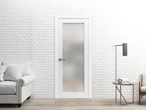 Miniatura 4 de SARTODOORS Frosted Lite - Panel de puerta de vidrio de 28 x 80 pulgadas Planum 2102 seda blanca para uso como armario corredizo de bolsillo