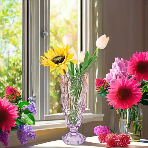 Miniatura 2 de Jarrón de vidrio de flores 1.09kg 24.1cm, estilo bohemio, para centros de mesa, boda, decoración del hogar Jarrón de vidrio (Rosa Púrpura)