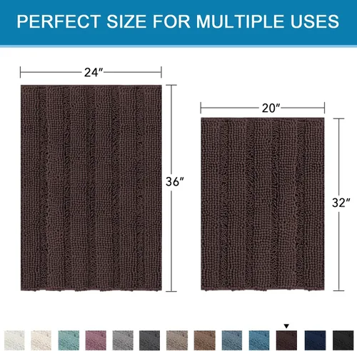 Miniatura 449 de H.VERSAILTEX Alfombras de baño para cuarto de baño, antideslizantes, tapetes de baño extragruesos, de felpilla, a rayas, alfombra de 20" x 32