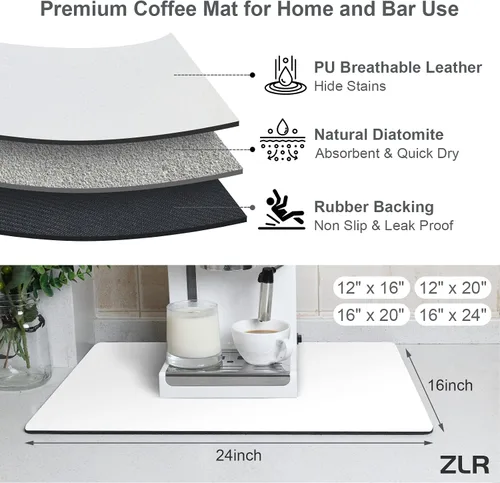 Miniatura 3 de ZLR Tapete de barra de café para encimeras (12 x 16 pulgadas, pequeña), tapete para secar platos absorbente que oculta las manchas para máquinas