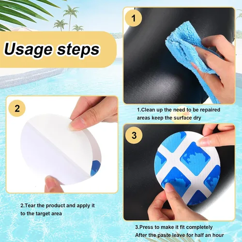 Miniatura 3 de Outus Kit de reparación de parches de vinilo para piscina, 24 piezas, autoadhesivo, parche de reparación de plástico, parches para piscinas sobre