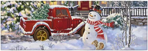 Miniatura 15 de Libaoge Juego de 2 alfombras y tapetes de cocina de invierno de Navidad para Año Nuevo, diseño abstracto de copo de nieve, alce azul, tapete