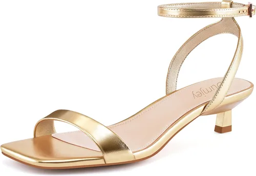 Miniatura 18 de Sandalias de tacón de gatito para mujer, con correa al tobillo, sandalias de tacón cuadrado con punta abierta, zapatos de fiesta de boda