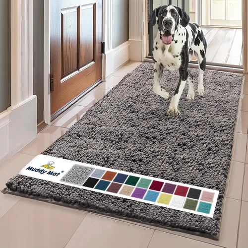 Miniatura 13 de Muddy Mat® Mostrado en la televisión - Tapete de microfibra súper absorbente para puerta de perro para patas fangosas, antideslizante y lavable