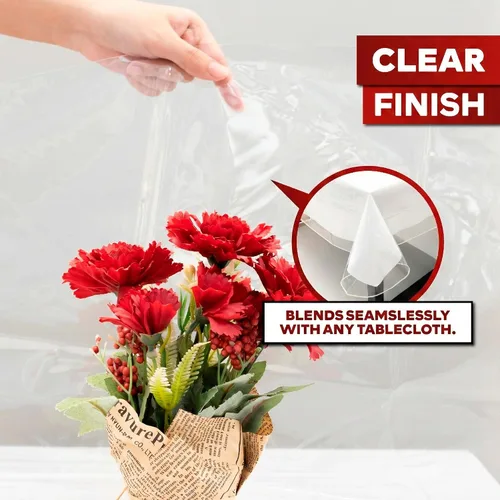 Miniatura 4 de XFasten - Cubierta de mesa de plástico transparente de 54 x 54 pulgadas, protector de mantel de vinilo de plástico transparente, impermeable, a