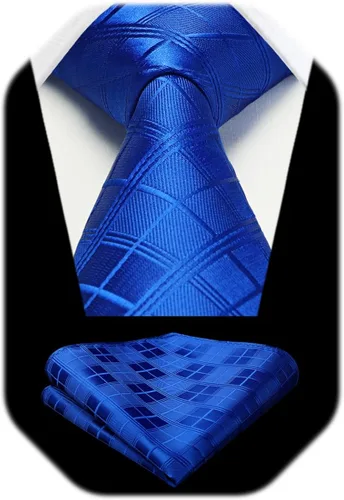 Miniatura 325 de HISDERN Conjunto de corbata a cuadros a cuadros pañuelo tejido clásico formal para hombre corbata y bolsillo cuadrado
