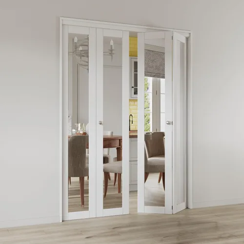 Miniatura 6 de Puertas plegables, puerta de espejo de 72 x 80 pulgadas con perilla y kit de herrajes (doble 36 pulgadas), puerta interior plegable