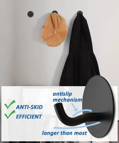 Miniatura 2 de Ganchos adhesivos para toallas, color negro mate, paquete de 6 ganchos de pared resistentes para colgar batas, lufas, toallas, ganchos para ropa
