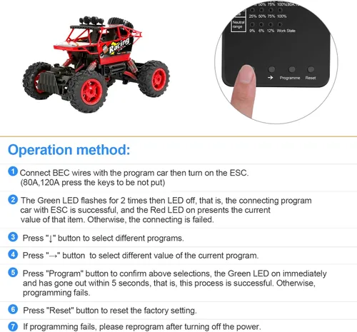 Miniatura 4 de Surpass Hobby ESC Tarjeta de programación RC Car Controlador electrónico de velocidad LED Tarjeta de programa solo compatible con Supass Hobby Negro