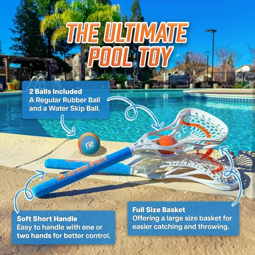 Miniatura 4 de Mini Toss Lacrosse Set – The Ultimate Game for the Pool or Beach & Backyard - Comes with Water Skipping Ball, Rubber Ball & 2 Sticks with Premium