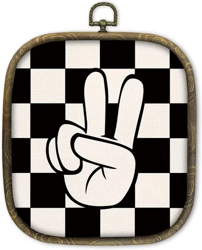 Miniatura 11 de KSDUT Arte retro para decoración de pared para el aula, arte de pared preppy a cuadros negros, marco de lienzo para colgar, letrero de paz