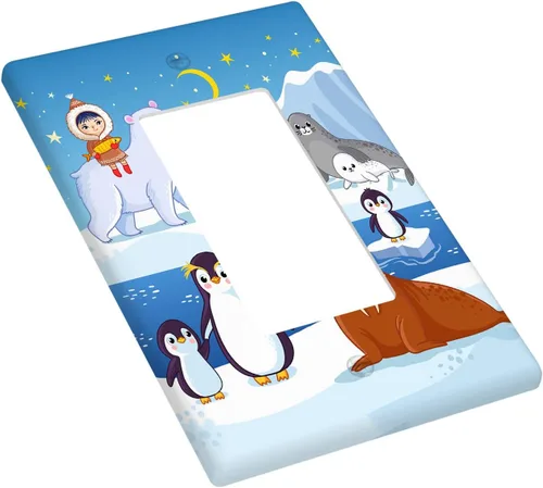 Miniatura 3 de Arctic Animals - Placa de interruptor de luz de 1 banda, lindo sello de dibujos animados, pingüino, oso polar, placa de pared individual basculante