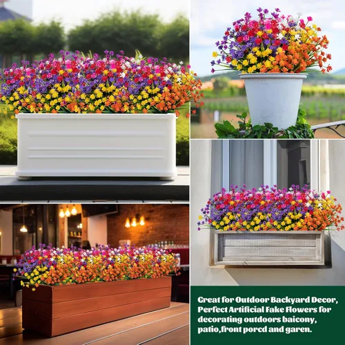Miniatura 6 de Lnoicy 20 flores artificiales para exteriores, decoración de flores de plástico, resistentes a los rayos UV, plantas artificiales para interiores