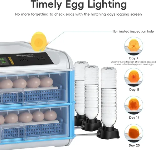 Miniatura 7 de Incubadora de huevos de 120 huevos, criadora automática grande de huevos con girador automático y control de temperatura, incubadora de aves