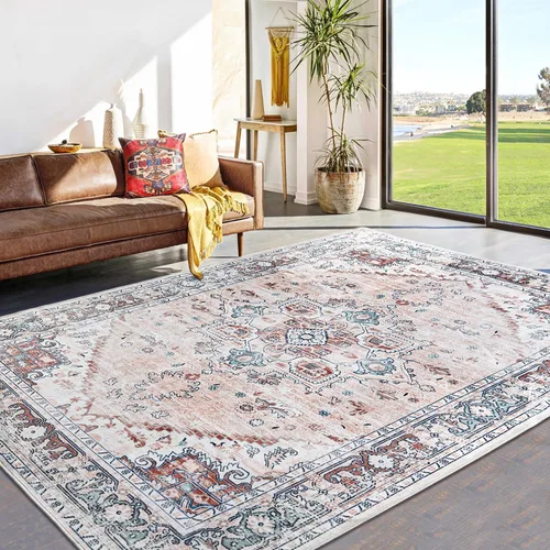 Topllen Alfombra vintage ultrafina de 8 x 10 pies, alfombra grande para sala de estar, terciopelo suave, resistente a las manchas, lavable, tapete