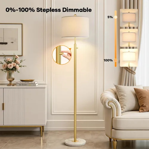 Miniatura 3 de 【Actualizado】Lámparas de pie doradas regulables para sala de estar, bombilla LED de 11 W incluida, lámpara de pie moderna con base de mármol, luz