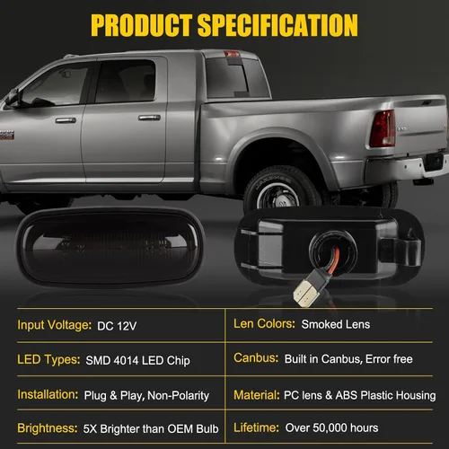 Miniatura 6 de POPMOTORZ 4 Piezas Luz LED Marcadora Lateral de Guardabarros Lámpara Marcadora Lateral Trasera de Caja Compatible con Dodge RAM 2500 3500 SLT ST