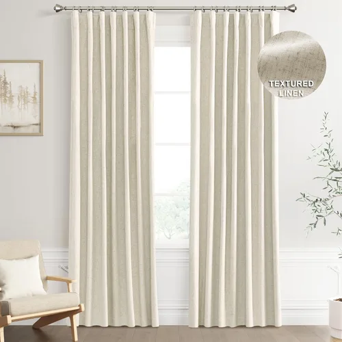 Miniatura 70 de Joywell 2 cortinas opacas 100%, lino, beige natural, trabillas traseras/cinta con ganchos, aislantes, de dormitorio, comedor, sala, puerta corrediza