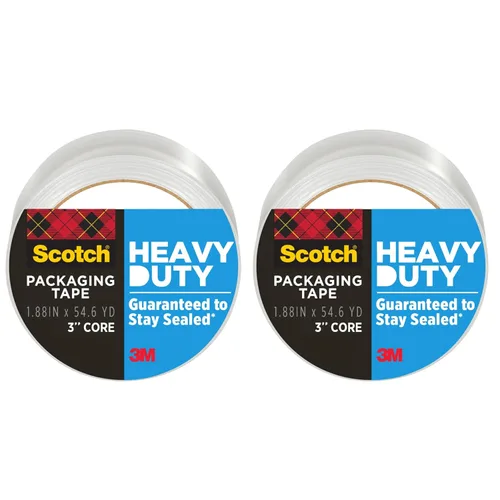 Scotch Cinta de embalaje resistente 3850, transparente, 1.88 in x 54.6 yd (1.890 in x 164.0 ft), paquete de 2 (2 rollos), cinta de sellado de caja