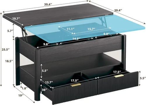 Miniatura 3 de HUAHUU Mesa de centro elevable de 40 pulgadas con almacenamiento, mesa de centro cuadrada 4 en 1 con compartimento oculto y estante abierto y 2