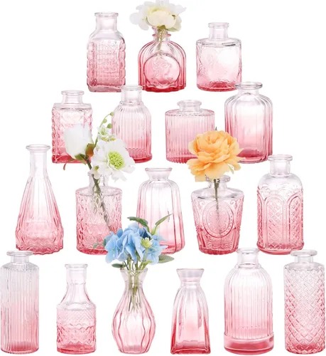 Miniatura 17 de Fixwal Juego de 5 jarrones pequeños, florero pequeño para flores, jarrón de vidrio para decoración del hogar, decoraciones de boda, jarrones