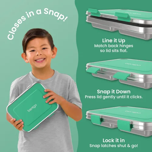 Miniatura 4 de Bentgo Kids - Lonchera de acero inoxidable resistente a derrames para niños, de 3 compartimentos con contenedor de silicona adicional, duradera