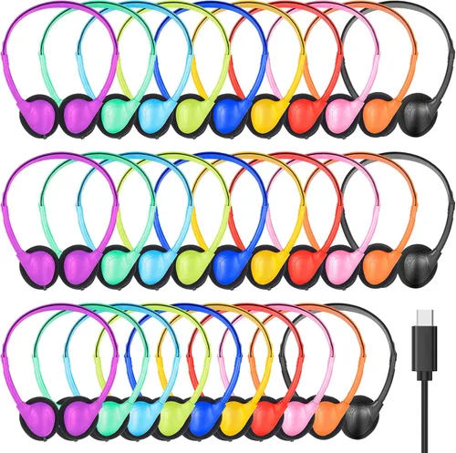 Miniatura 8 de Auriculares USB tipo C a granel para niños, aula, escuela, paquete de 10, auriculares USB C con cable para escuela, estudiantes y niños, compatibles