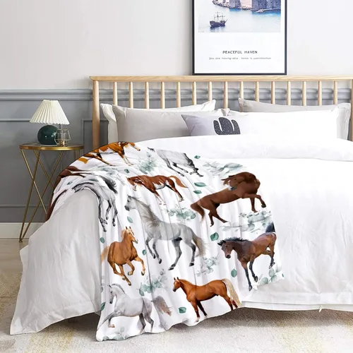 Miniatura 8 de Mantas de Caballo Regalos para Niñas y Niños, Manta de Franela Floral Ultra Suave para Decoración de Sofá/Sofá/Viajes/Campamento, Regalos