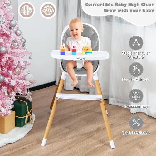 Miniatura 8 de BABY JOY Silla alta convertible para bebé, trona 3 en 1 con patas ajustables, bandeja apta para lavavajillas, cojín de poliuretano desmontable, Gris
