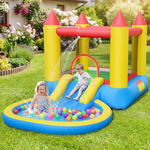 Miniatura 4 de Costzon Casa inflable de rebote con tobogán, castillo de salto para niños 2 en 1 con piscina de agua y pozo de bolas para diversión en el patio