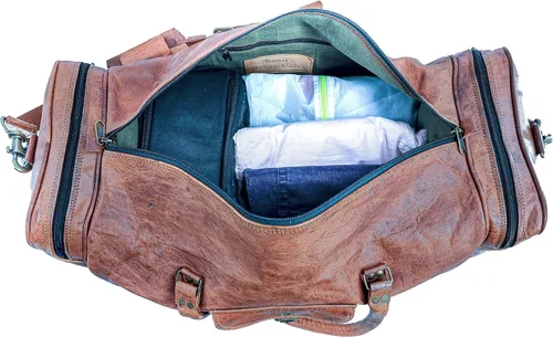 Miniatura 2 de Bolsa de cuero de lona de 32 pulgadas, grande, para viaje, gimnasio, deporte, fin de semana, de noche, por Komal's Passion Leather, Marrón, Classic