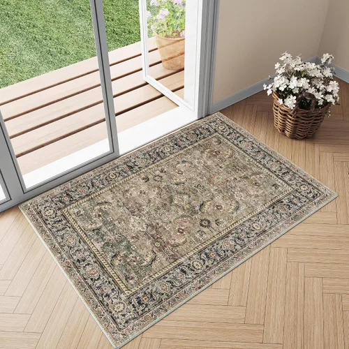 Miniatura 76 de Alfombra de área marrón lavable de 2 x 3 pies, alfombra vintage para entrada y cocina, antideslizante, suave, de pelo bajo desgastado, alfombra