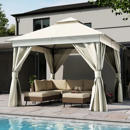 Miniatura 46 de LAUSAINT HOME 8'x8' Outdoor Gazebo, Metal Frame Heavy Duty Patio Canopy Tent Shelter with Double Roofs, Mosquito Nettings and Privacy Screens for