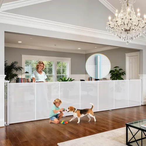 Miniatura 10 de Puertas retráctiles para bebés de 180 pulgadas extra anchas, puerta retráctil para perros de 42 pulgadas extra alta para entradas, actualización