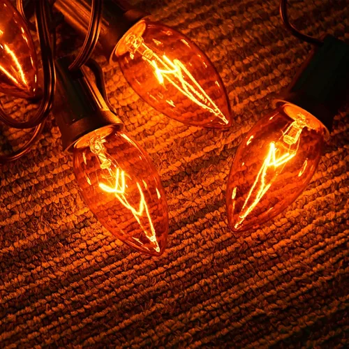 Miniatura 4 de Paquete de 25 bombillas rojas de Navidad de repuesto, bombilla de luz roja de Navidad C9 de cerámica para luces de cadena de fiesta