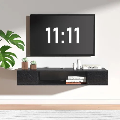 Miniatura 11 de GHC Soporte de TV flotante, centro de entretenimiento montado en la pared y estante de gabinete, consola de TV con almacenamiento, consola