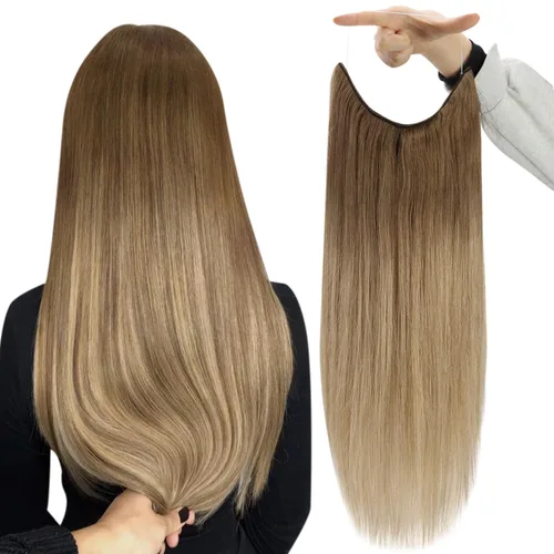 Miniatura 48 de Fshine - Extensiones de cabello humano con clip, de 16 pulgadas, con clip, color marrón chocolate, mezcla de rubio caramelo, extensiones de cabello