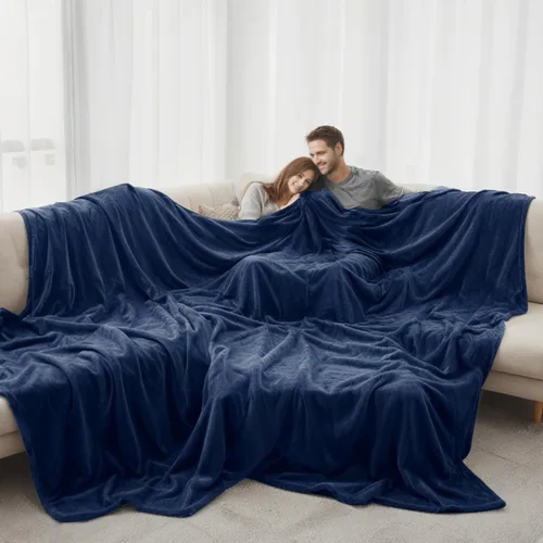 Miniatura 9 de LaSyL Manta de forro polar para sofá de 50"x60" color azul oscuro - 300GSM Manta suave, acogedora y de felpa de franela - Manta ligera