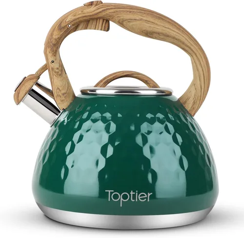 Miniatura 11 de Tetera, Tetera Silbadora Toptier con Mango de Patrón de Madera Silbato Fuerte, Tetera de Acero Inoxidable Grado Alimenticio para Estufas de Negro